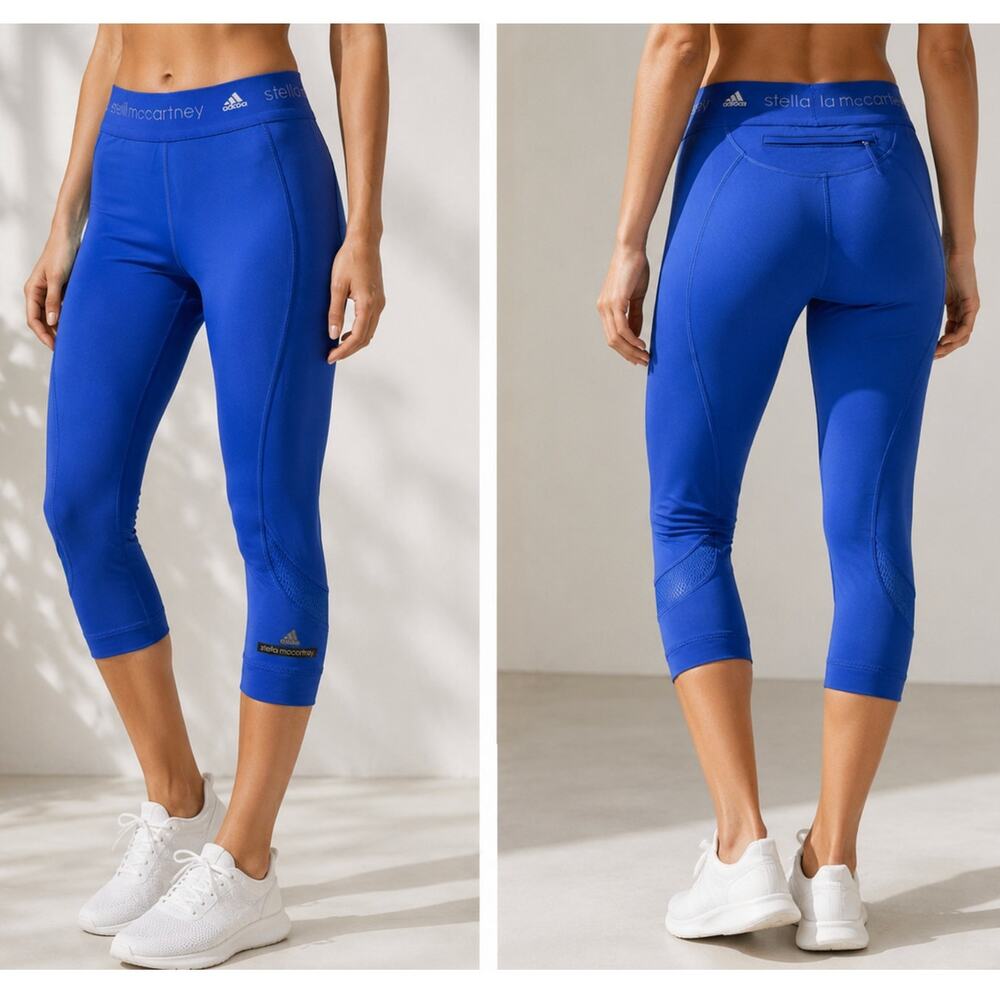 Adidas by Stella McCartney Blue Cropped Performance Leggings Mesh Panels Size S